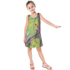 Green Peace Sign Psychedelic Trippy Kids  Sleeveless Dress by Modalart