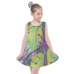 Green Peace Sign Psychedelic Trippy Kids  Summer Dress by Modalart