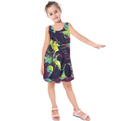 Artistic Psychedelic Abstract Kids  Sleeveless Dress by Modalart