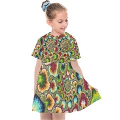 Colorful Psychedelic Fractal Trippy Kids  Sailor Dress by Modalart