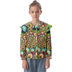 Colorful Psychedelic Fractal Trippy Kids  Peter Pan Collar Blouse by Modalart