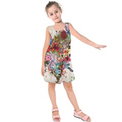 Valentine s Day Heart Artistic Psychedelic Kids  Sleeveless Dress by Modalart