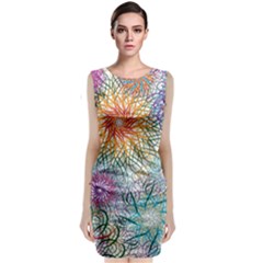 Psychedelic Flowers Yellow Abstract Psicodelia Classic Sleeveless Midi Dress by Modalart