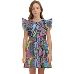 Psychedelic Flower Red Colors Yellow Abstract Psicodelia Kids  Winged Sleeve Dress by Modalart