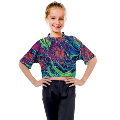 Color Colorful Geoglyser Abstract Holographic Kids Mock Neck T-shirt by Modalart