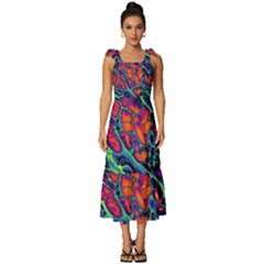 Color Colorful Geoglyser Abstract Holographic Tie-strap Tiered Midi Chiffon Dress by Modalart