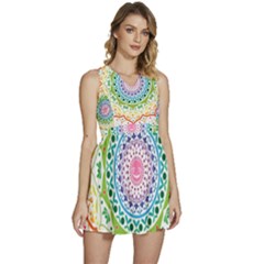 Mandala Pattern Rainbow Pride Sleeveless High Waist Mini Dress by Vaneshop