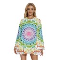 Mandala Pattern Rainbow Pride Round Neck Long Sleeve Bohemian Style Chiffon Mini Dress View1