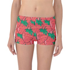 Texture Sweet Strawberry Dessert Food Summer Pattern Reversible Boyleg Bikini Bottoms by Sarkoni