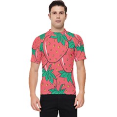 Texture Sweet Strawberry Dessert Food Summer Pattern Men s Short Sleeve Rash Guard by Sarkoni