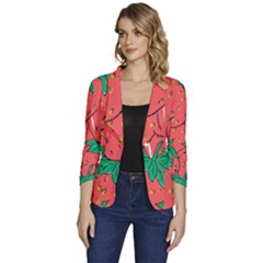 Texture Sweet Strawberry Dessert Food Summer Pattern Women s One-button 3/4 Sleeve Short Jacket by Sarkoni