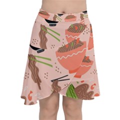 Doodle Yakisoba Seamless Pattern Chiffon Wrap Front Skirt by Sarkoni