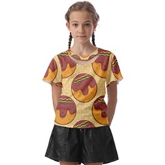 Takoyaki Food Seamless Pattern Kids  Front Cut T-shirt by Sarkoni