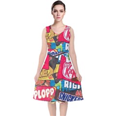 Pop Art Food Cute Patterns V-neck Midi Sleeveless Dress  by Sarkoni