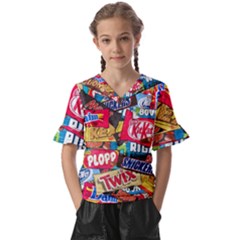 Pop Art Food Cute Patterns Kids  V-neck Horn Sleeve Blouse by Sarkoni