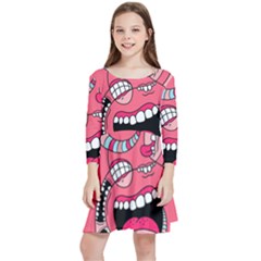 Big Mouth Worm Kids  Quarter Sleeve Skater Dress by Dutashop