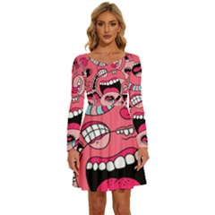 Big Mouth Worm Long Sleeve Wide Neck Velvet Dress by Dutashop