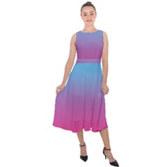 Blue Pink Purple Midi Tie-back Chiffon Dress by Dutashop