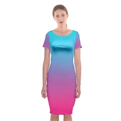 Blue Pink Purple Classic Short Sleeve Midi Dress by Dutashop