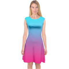 Blue Pink Purple Capsleeve Midi Dress by Dutashop