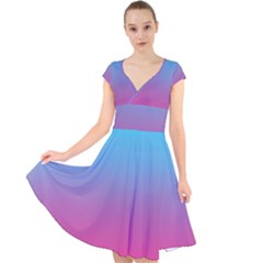 Blue Pink Purple Cap Sleeve Front Wrap Midi Dress by Dutashop