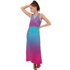 Blue Pink Purple V-neck Chiffon Maxi Dress by Dutashop