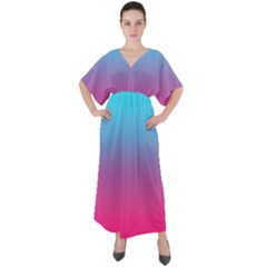 Blue Pink Purple V-neck Boho Style Maxi Dress by Dutashop