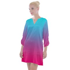 Blue Pink Purple Open Neck Shift Dress by Dutashop