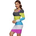 Bigender Flag Copy Women Long Sleeve Ruched Stretch Jersey Dress View3