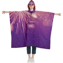 Fireworks On A Purple With Fireworks New Year Christmas Pattern Women s Hooded Rain Ponchos by Sarkoni