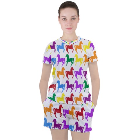 Colorful Horse Background Wallpaper Women s T-shirt And Shorts Set by Amaryn4rt