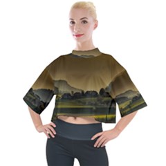 Mountains Village Trees Hills Mock Neck T-shirt by Sarkoni