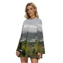 Residential Paddy Field Step Cloud Round Neck Long Sleeve Bohemian Style Chiffon Mini Dress View2