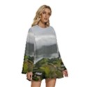 Residential Paddy Field Step Cloud Round Neck Long Sleeve Bohemian Style Chiffon Mini Dress View3