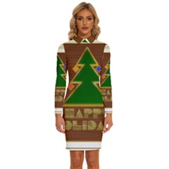 Art Deco Holiday Card Long Sleeve Shirt Collar Bodycon Dress by Amaryn4rt