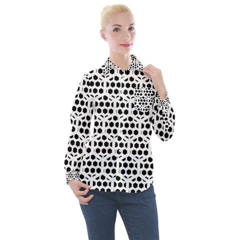 Seamless Honeycomb Pattern Women s Long Sleeve Pocket Shirt by Amaryn4rt