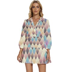 Abstract Colorful Diamond Background Tile V-neck Placket Mini Dress by Amaryn4rt