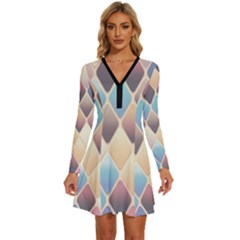 Abstract Colorful Diamond Background Tile Long Sleeve Deep V Mini Dress  by Amaryn4rt