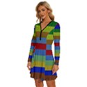 Pattern Background Long Sleeve Deep V Mini Dress  View2