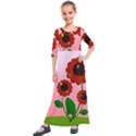 Flowers Butterflies Red Flowers Kids  Quarter Sleeve Maxi Dress View1