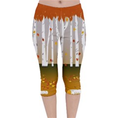 Birch Trees Fall Autumn Leaves Velvet Capri Leggings  by Sarkoni