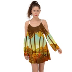 Mountains Fall Flowers Boho Dress by Sarkoni