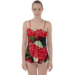 Poinsettia Christmas Star Plant Babydoll Tankini Top by Sarkoni