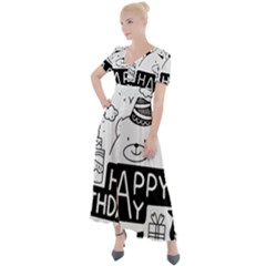 Happy Birthday Celebration Party Button Up Short Sleeve Maxi Dress by Sarkoni