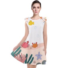 Cartoon Marine Life Marine Drawing Tie Up Tunic Dress by Sarkoni