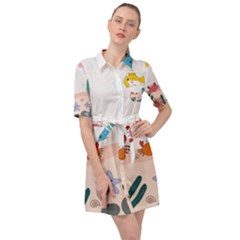 Cartoon Marine Life Marine Drawing Belted Shirt Dress by Sarkoni