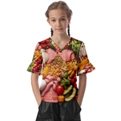 Fruit Snack Diet Bio Food Healthy Kids  V-neck Horn Sleeve Blouse by Sarkoni