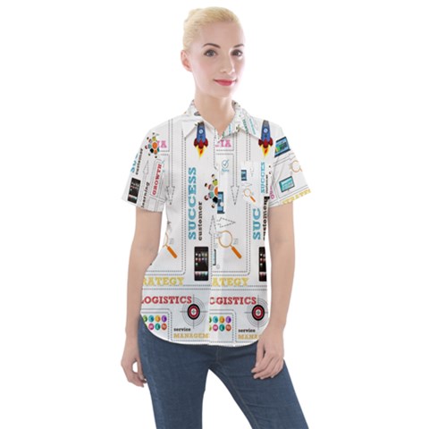 Illustrations Startup Business Organization Women s Short Sleeve Pocket Shirt by Sarkoni