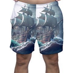 Pirate Ship Boat Sea Ocean Storm Men s Shorts by Sarkoni