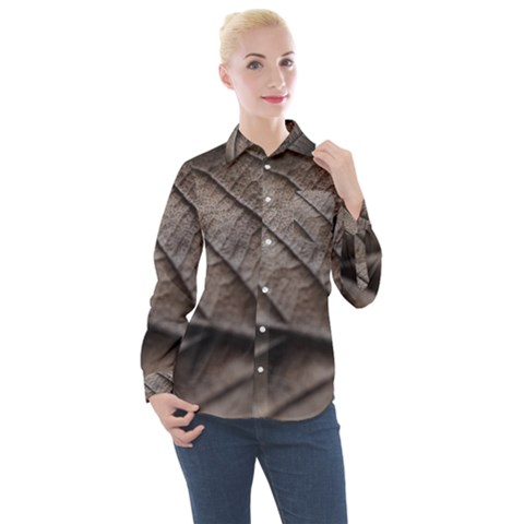 Leaf Veins Nerves Macro Closeup Women s Long Sleeve Pocket Shirt by Amaryn4rt